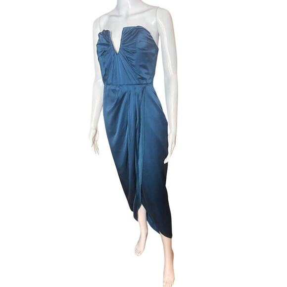 NWT Yumi Kim Bombshell Silk Strapless Maxi Dress Blue Tulip Hem Sweetheart Sz XS - Picture 13 of 16